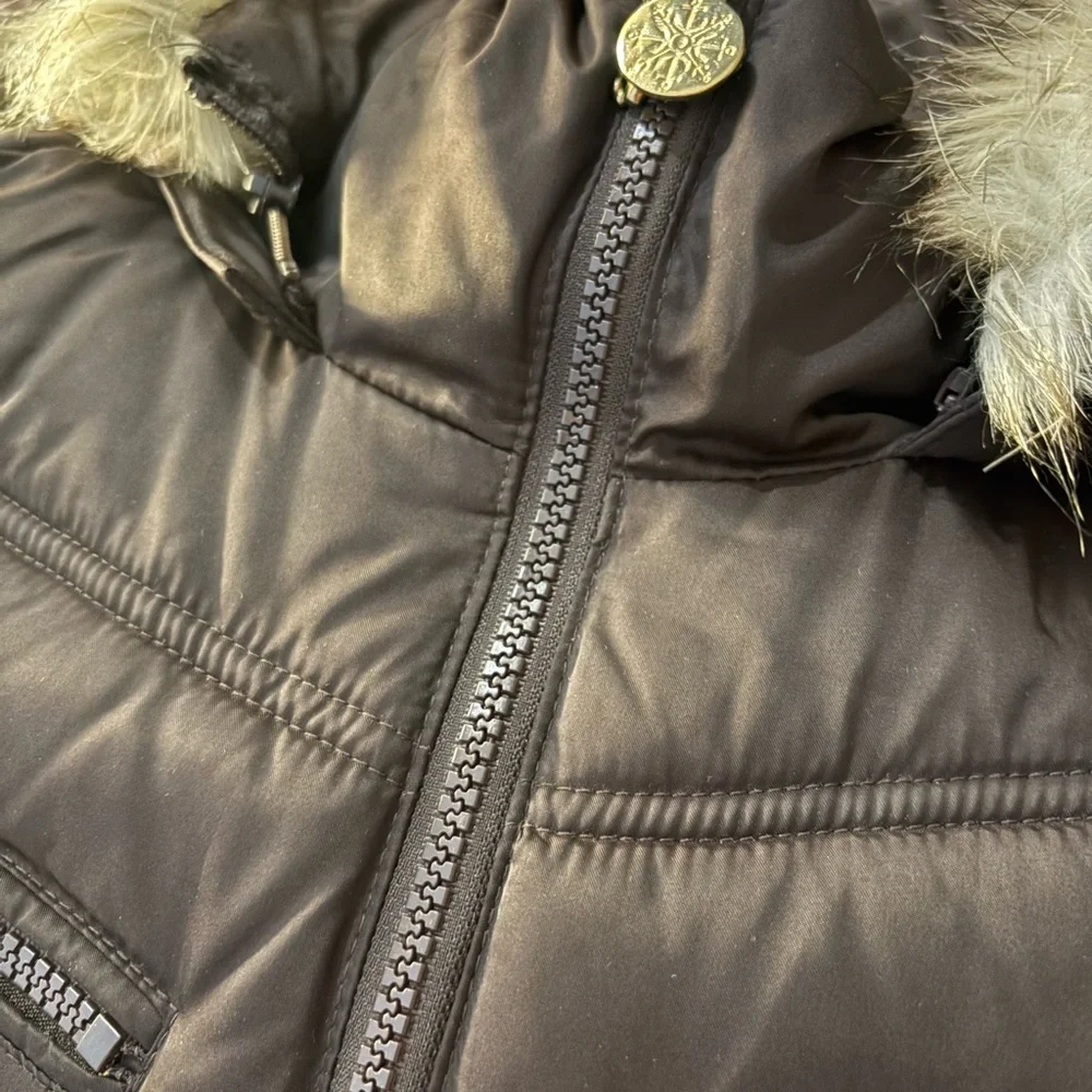 Nautica Brown Puffer Jacket with Faux Fur Hood